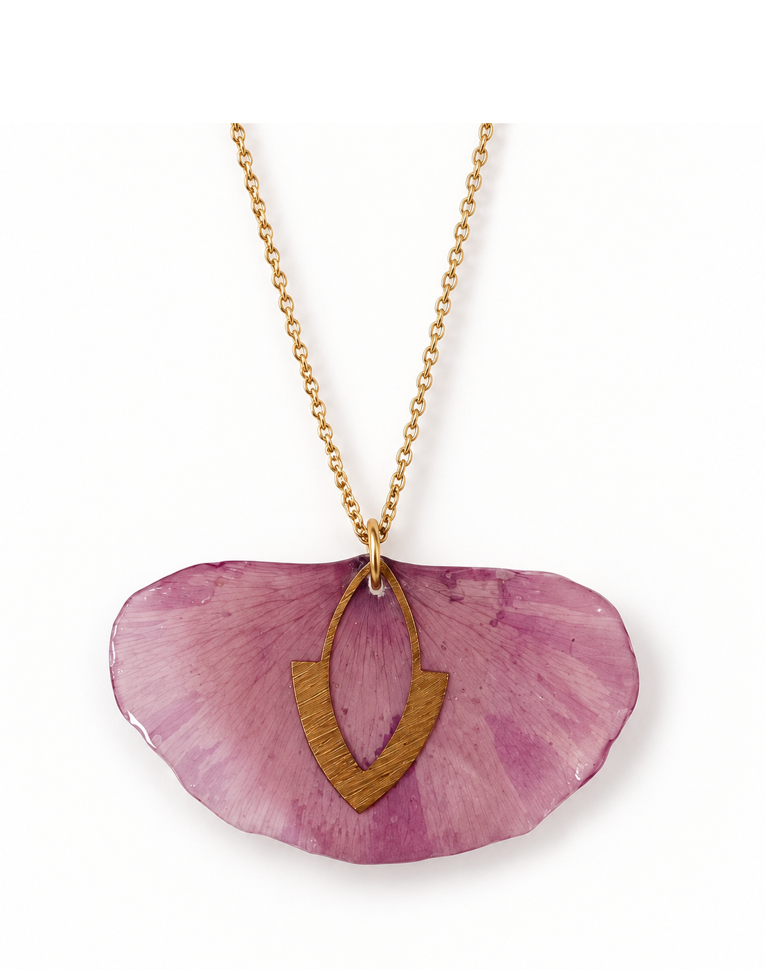 Collier Coquelicot — pendentif fleur naturelle et pendentif doré sur chaîne dorée