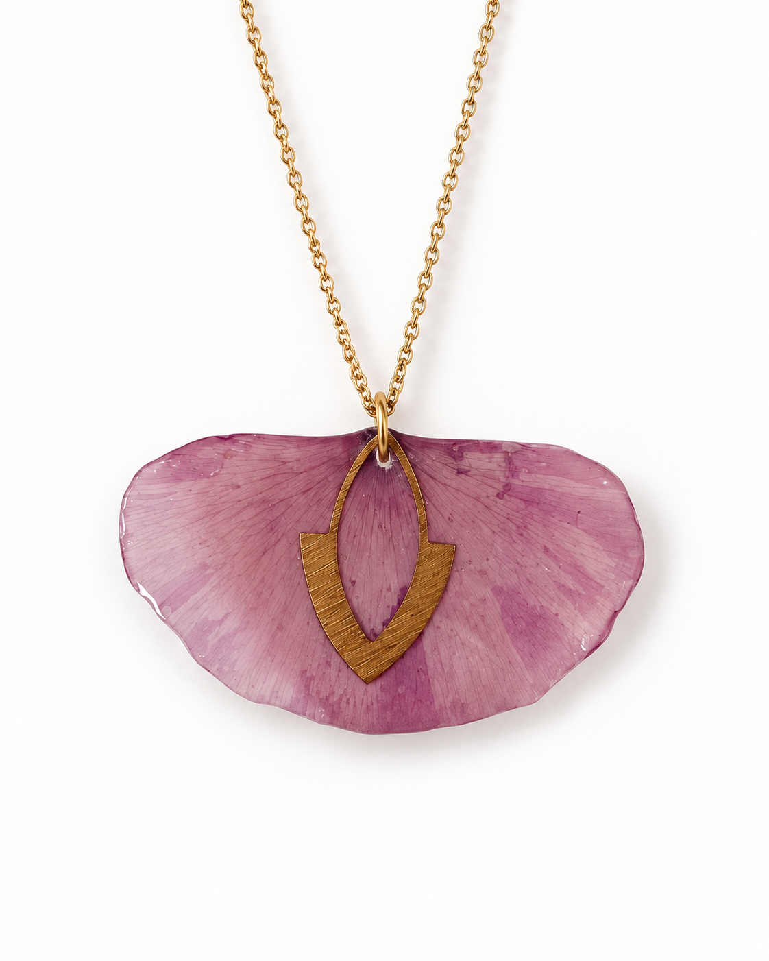 Collier Coquelicot — pendentif fleur naturelle et pendentif doré sur chaîne dorée