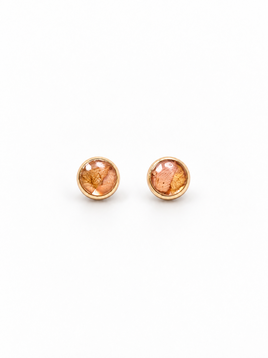 Puce doré - Rose orange — paire de boucles d'oreilles cabochon fleur naturelle — Doré, Sans feuilles d'or
