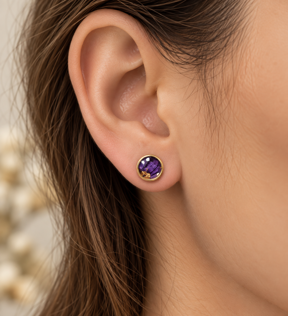 Puce doré - Rozanne portée — détail — Doré, Avec feuilles d'or